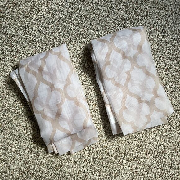 Set of 2 Mainstays Moroccan Lattice Sheer Panels 27.5" x 84" Tan White - Picture 1 of 4